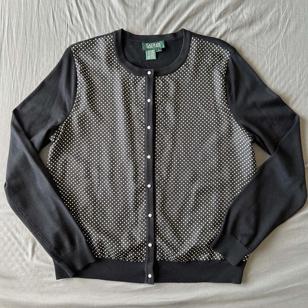 Ralph Lauren Black and White Polka Dot Cardigan